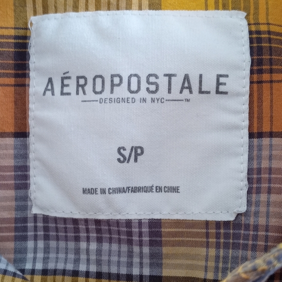 AÉROPOSTALE MEN'S YELLOW PLAID LONG SLEEVE BUTTON UP RELAXED SHIRT.SIZE S/P - Picture 4 of 10